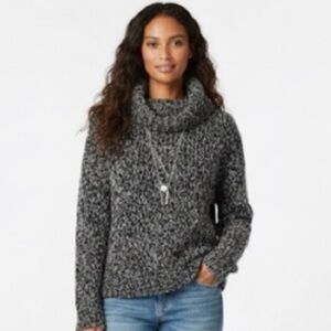 EILEEN FISHER Black & White Cowl Neck Sweater size XL